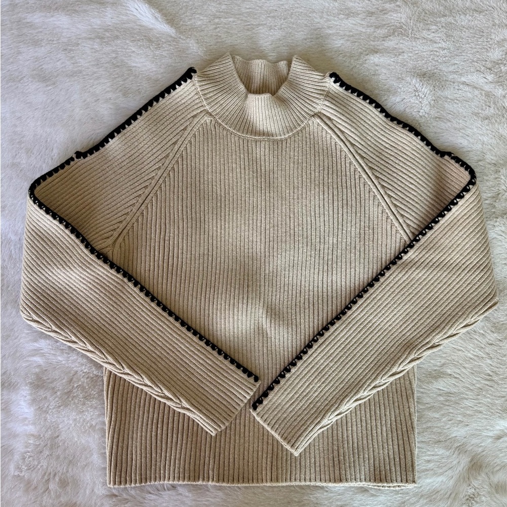 Elan Cream Turtleneck Sweater with Black Trim